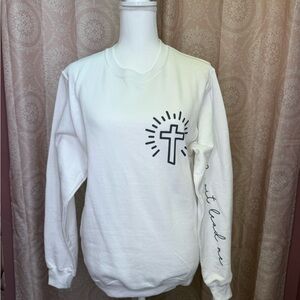 Port and Company White Sweatshirt with Black Cross Design